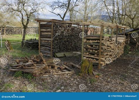 Shelter For Firewood Outside To Dry Wood Stock Photo Image Of