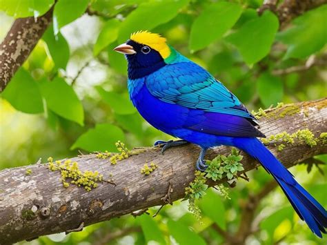 Premium Ai Image The Goldencrowned Tanager Colorful Bird Perched On A