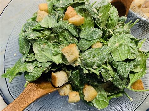 Spinach Caesar Salad With Garlicky Croutons Recipe Live Love