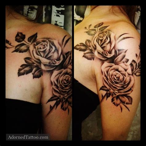 Black And Grey Roses Shoulder Tattoo Adorned Tattoo