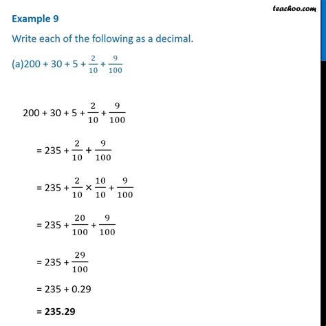 Question 7 Write As Decimal A 200 30 5 2 10 9 100 B 50