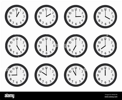 Sequence Of Clocks Showing Full Hours Stock Photo Alamy