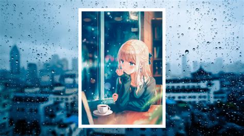 Wallpaper Anime Girl Window Raining Coffee Blonde