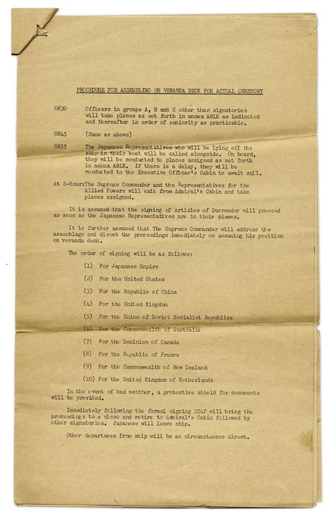 Lot Detail Wwii Japanese Surrender Ceremony Document From The Uss