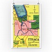 Ithaca, New York - Detailed Map Postcard of Ithaca and Nearby Points of ...