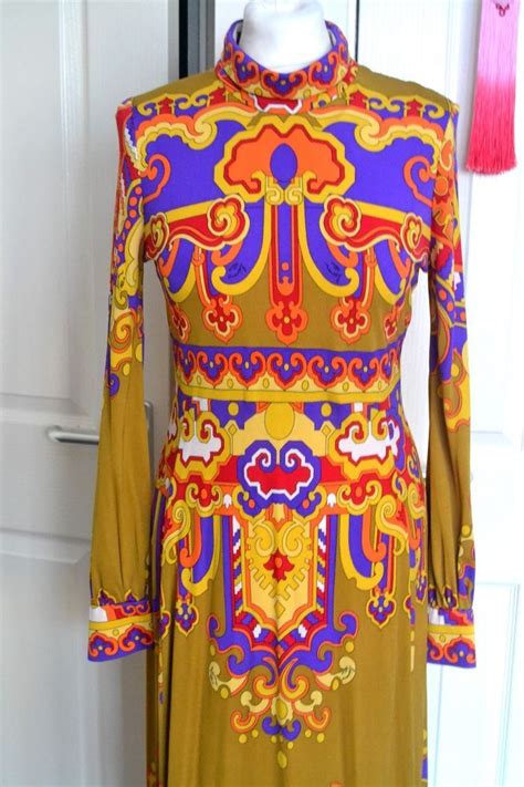 vintage 1970s psychedelic baroque geometric print maxi dress silk leonard paris ebay silk