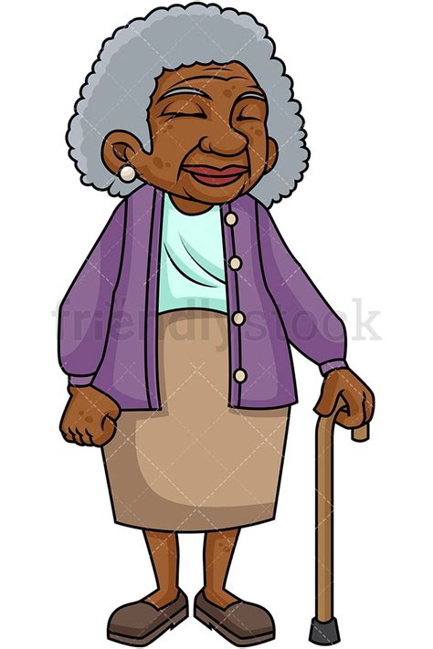 Black Old Woman With Walking Stick Cartoon Vector Clipart Friendlystock
