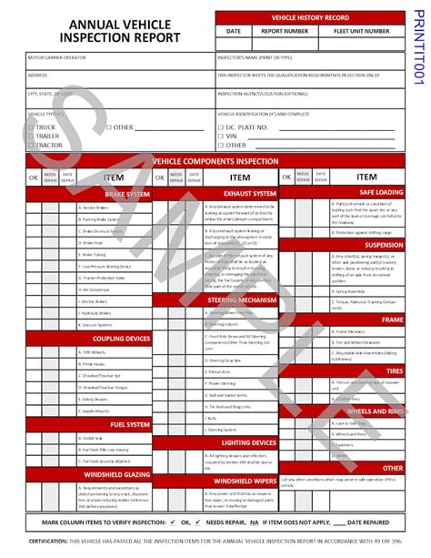 Printable Dot Annual Inspection Form