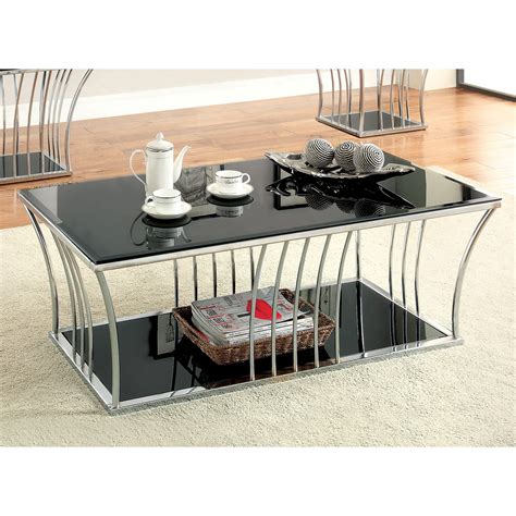 Furniture Of America Arsoli Beveled Glass Top Coffee Table Chrome