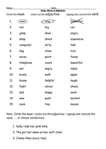 Start studying grammar verb, noun, adjective. Verbs, Nouns & Adjectives by barang - Teaching Resources - TES