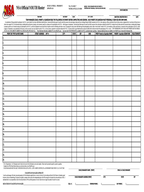 Softball Roster Form Fill Online Printable Fillable