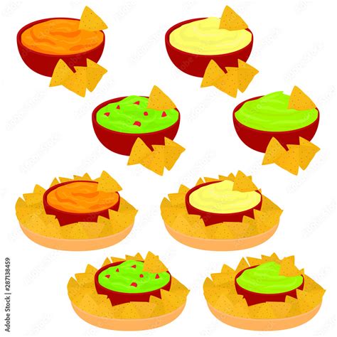 Chips And Dip Vector Set Colored Isolated Clip Art Different Dips In