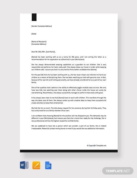 Maybe you would like to learn more about one of these? FREE 6+ Sample Nanny Reference Letter Templates in PDF ...