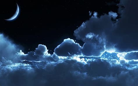 Hd Wallpaper Moon Night Stars Clouds Cloud Sky Cloudscape Nature Wallpaper Flare