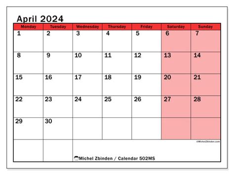 April Printable Calendar Ms Michel Zbinden Bz