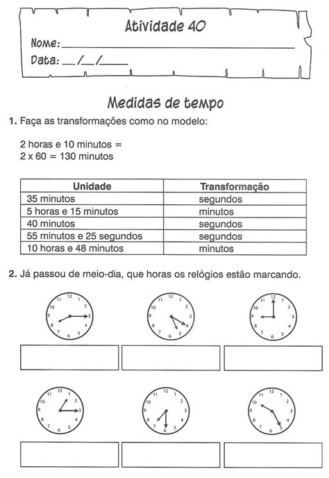 Atividades Medidas De Tempo 5 Ano