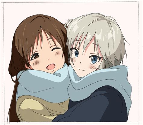 Safebooru 2girls Anastasia Idolmaster Blue Eyes Blush Brown Eyes