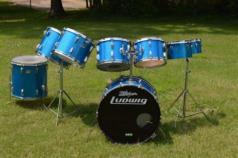 Vintage 70s Ludwig 8 Pc Blue Sparkle Drum Set 22 8 10 12 13 14 15 16 3