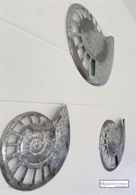 Nautilus Metal Tin Wall Art Set Of 3 Coastal Home Decor The