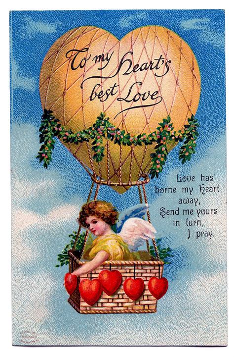 Vintage Valentines Day Clip Art Cupid In Heart Shaped Balloon The