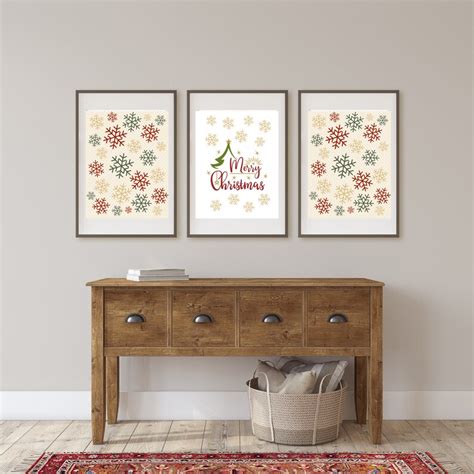 Merry Christmas Wall Art Set Of 3 Wall Decor Holiday Wall Etsy