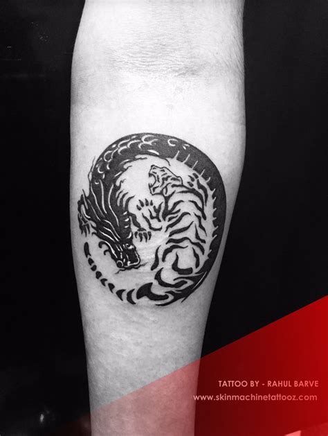 Yin Yang With Tiger And Dragon Tattoo By Rahul Barve Skin Machine