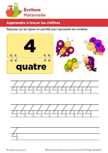 Apprendre à Tracer Les Chiffres Le 4 Math For Kids French Lessons