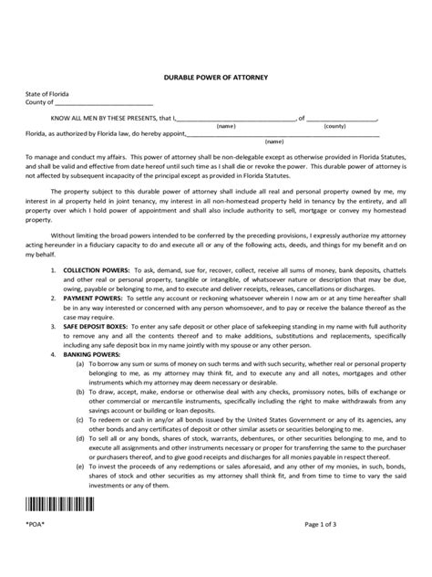 Free Printable Durable Power Of Attorney Form Florida Printable Forms