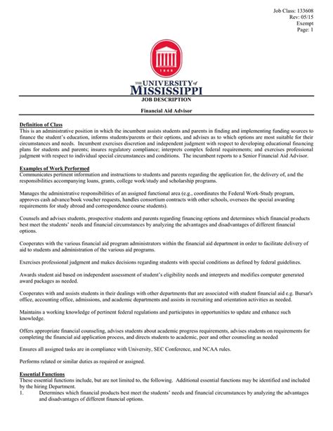 Example experienced and driven financial advisor with over five years of experience providing clients with optimal assistance with retirement planning, estate planning, investment advice, tax strategies, and overall support managing their. JOB DESCRIPTION Financial Aid Advisor