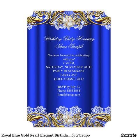 Royal Blue Gold Pearl Elegant Birthday Party Invitation Zazzle