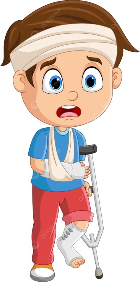 Cartoon Little Boy With Broken Arm And Leg Accident Kid Illness Png