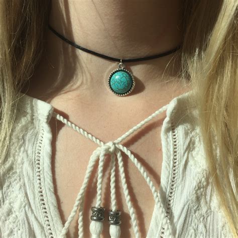 Turquoise Necklace Turquoise Cameo Turquoise Choker Necklace