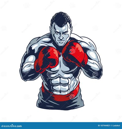 Boxer Muscular Isolado Em Branco Ilustra O Estilizada Do Vetor De Boxe Campe O Ilustra O Do