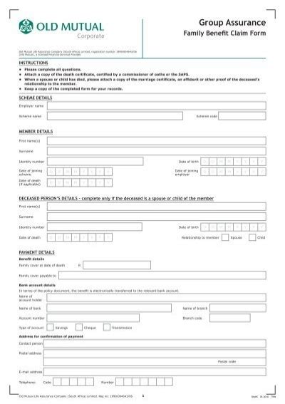 Old Mutual Funeral Claim Form Za