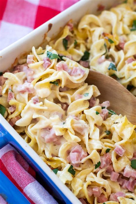 This crockpot breakfast casserole cooks overnight so you can wake up to a hearty potato casserole oozing with cheese without all the work! Ham and Noodle Casserole with Leftover Ham - Casserole Crissy