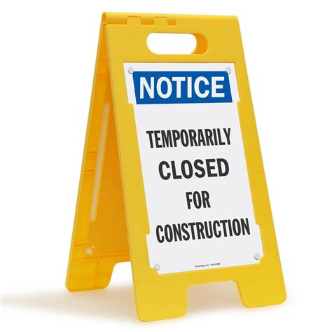 Temporarily Closed For Construction Standing Floor Sign
