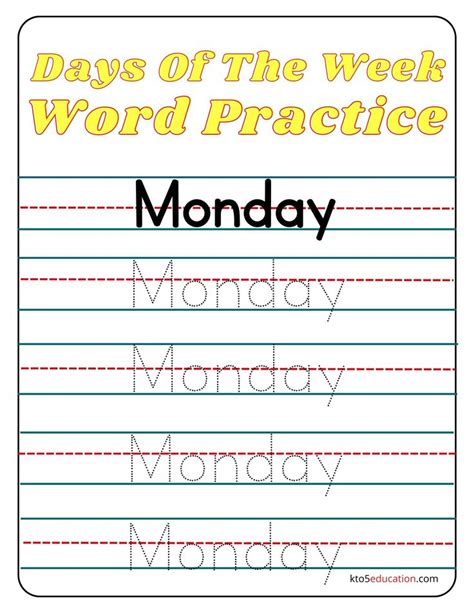 Free Days Of The Week Monday Word Practice Worksheet Deer Coloring