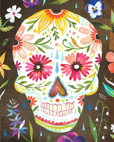 Sugar Skull Art Print Day Of The Dead Dia De Los Muertos Etsy