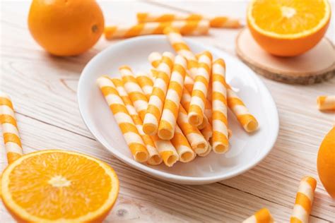 Premium Photo Wafer Roll With Orange Cream Flavor