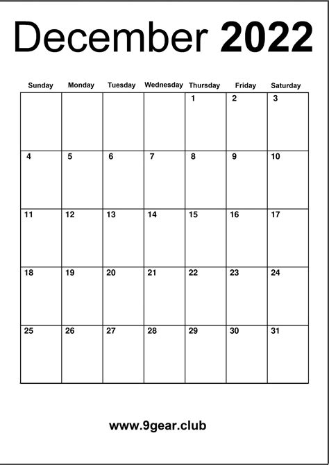 December Blank Calendar 2022 Monthly Printable Calendars Free