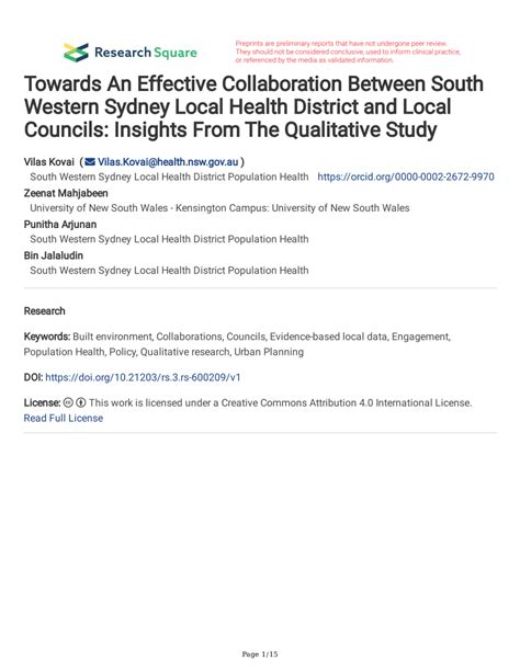 Pdf Towards An Effective Collaboration Between South Western Sydney
