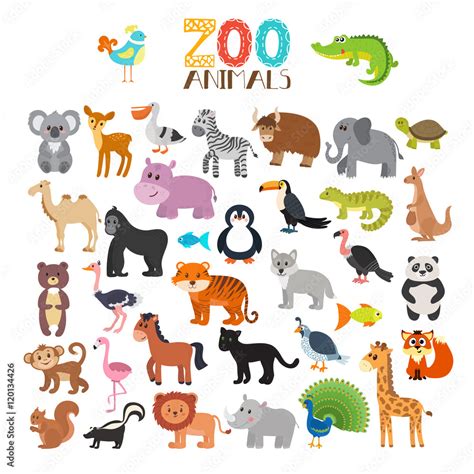 Vector Collection Of Zoo Animals Set Of Cute Cartoon Animals