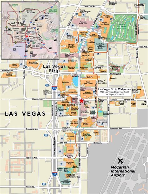 Large Strip Map Of Las Vegas City Las Vegas Nevada State Usa