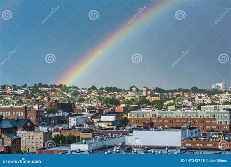 A Rainbow Over Baltimore Maryland Editorial Stock Photo Image Of