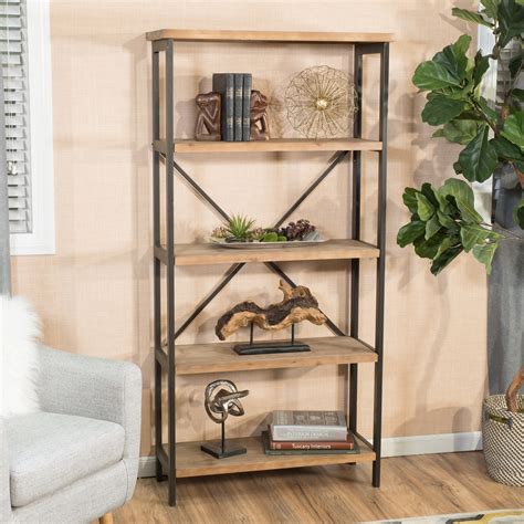 Rustic 4 Shelf Wood And Metal Etagere Bookcase Nh929692 Noble House