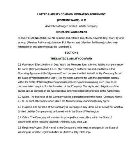 Operating Agreement Template 12 Free Word Pdf Document Download