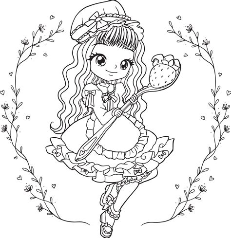 Färbung Seite Prinzessin Kawaii Stil Niedlichen Anime Cartoon Zeichnung