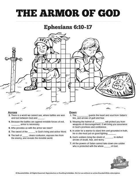 Ephesians 6 The Armor Of God Sunday School Crossword Puzzles Ephesians