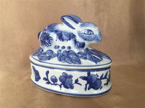 Lidded Rabbit Dish Chinoiserie Rabbit Asianhome Decor Large Etsy