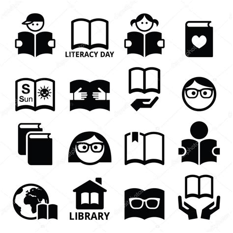 Vector Icons Set Of Books People Reading Library Isolated On White